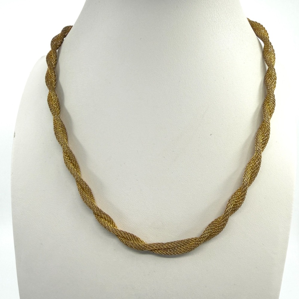Gold Tone Twisted Mesh Chain Necklace Layering Statement Boho Chic Essential